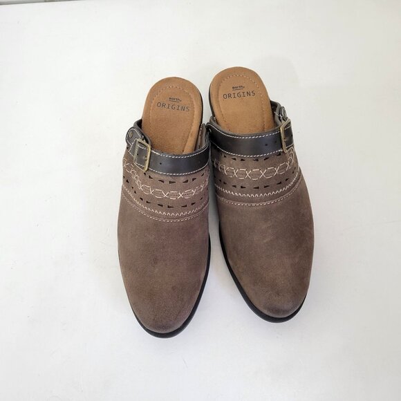 Earth Origins Brown Buckle Suede Clogs Women’s Size 10M With Embroidered Detaili - Picture 6 of 8